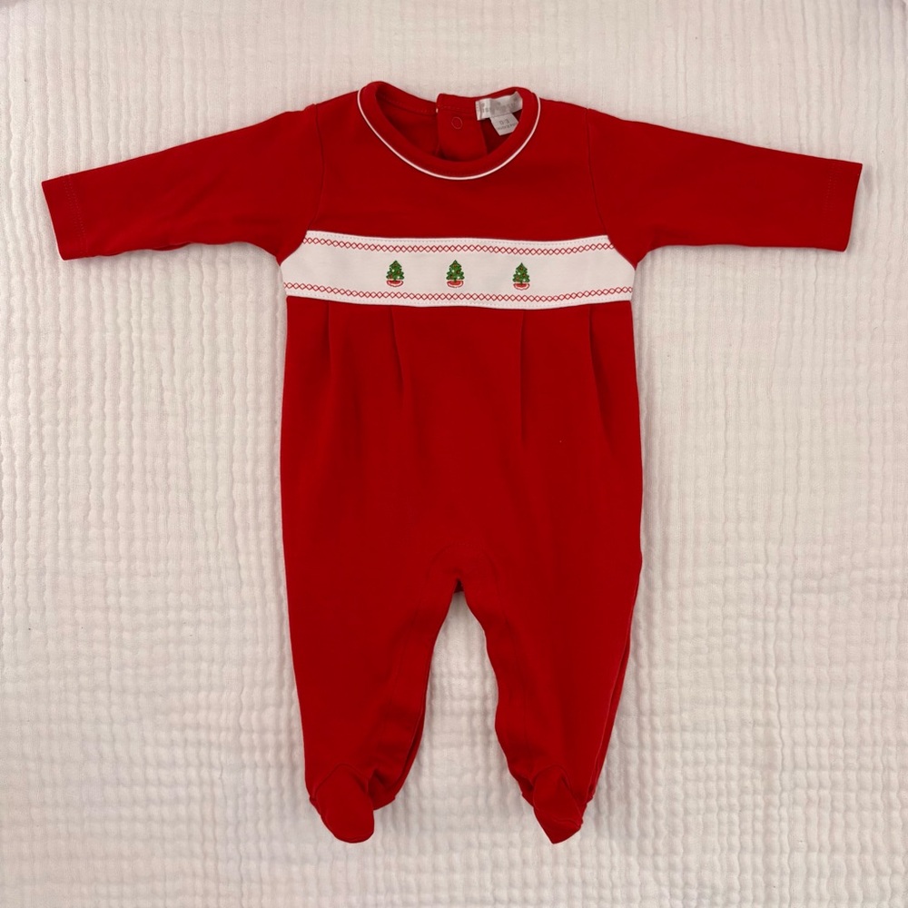 EUC Kissy Kissy Embroidered Christmas Tree Footie in 0-3 months